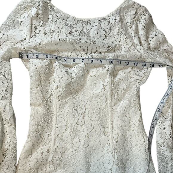 MARCIANO by GUESS Pearl White Saffron Dress Lace S 4 NWT V-Back Bell Sleeve Mini - Picture 16 of 16